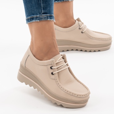 Pantofi Talpa Striată Piele Naturala MM217 Bej