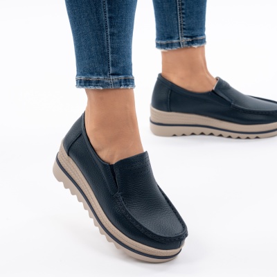 Pantofi Talpa Striată Piele Naturala MM219 Albastru