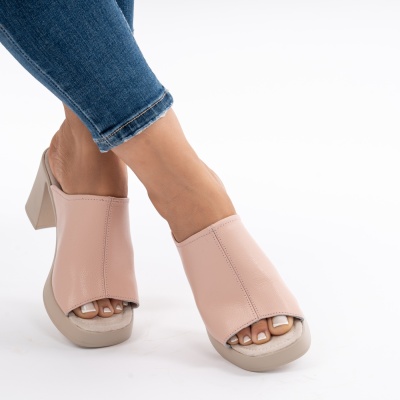 Pantofi Tip Papuci Piele Naturala Talpa Comoda AN2610-1 Roz