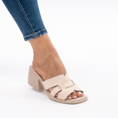 Pantofi Tip Papuci Piele Naturala Talpa Comoda AN2710-3 Bej