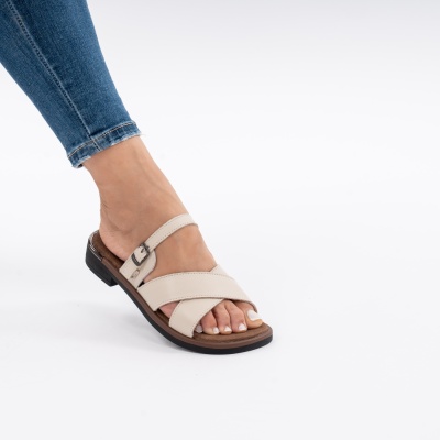Pantofi Tip Papuci Piele Naturala Talpa Comoda F002-545 Bej