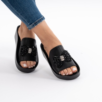 Pantofi Tip Papuci Piele Naturala Talpa Comoda GI04 Negru