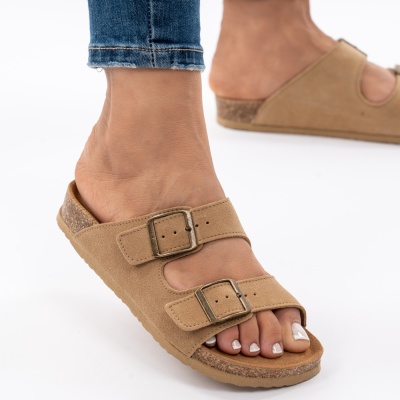 Pantofi Tip Papuci Piele Naturala Talpa Comoda KRS-02 Bej