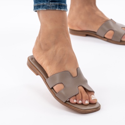 Pantofi Tip Papuci Piele Naturala Talpa Comoda KRS-04 Gri