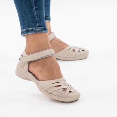 Pantofi Tip Sandale Piele Naturala Talpa Comoda A019 Bej