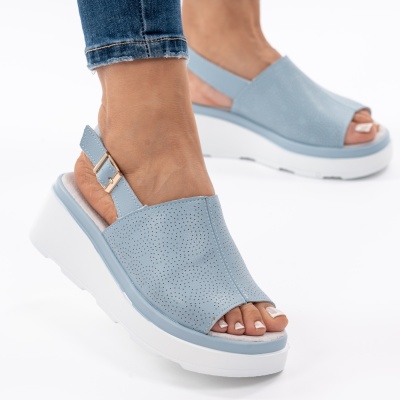 Pantofi Tip Sandale Piele Naturala Talpa Comoda AN111 Blue