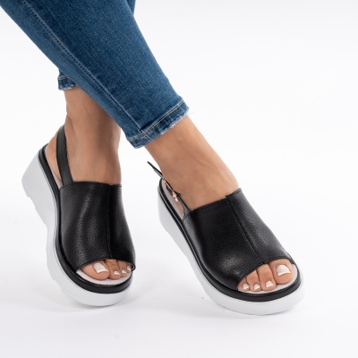 Pantofi Tip Sandale Piele Naturala Talpa Comoda  AN111 Negru