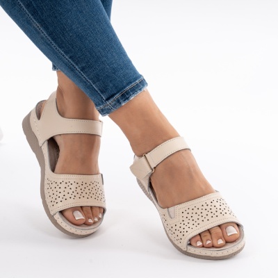 Pantofi Tip Sandale Piele Naturala Talpa Comoda AN2671-1 Bej