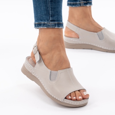 Pantofi Tip Sandale Piele Naturala Talpa Comoda AN2675-1 Gri