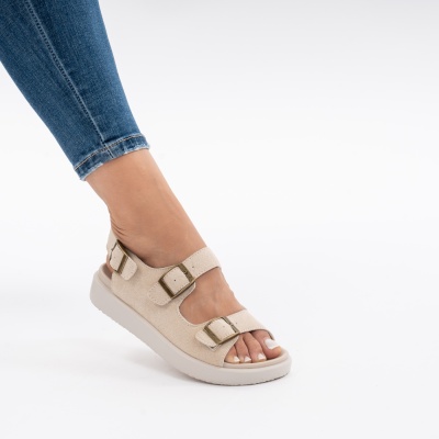 Pantofi Tip Sandale Piele Naturala Talpa Comoda F002-547 Bej