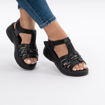 Pantofi Tip Sandale Piele Naturala Talpa Comoda JY57811 Negru