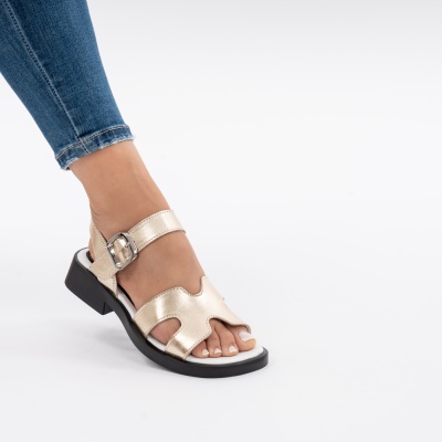 Pantofi Tip Sandale Piele Naturala Talpa Comoda JY6531 Gold