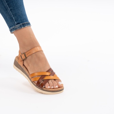 Pantofi Tip Sandale Piele Naturala Talpa Comoda OD927 Camel