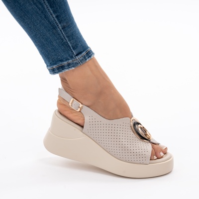Pantofi Tip Sandale Piele Naturala Talpa Comoda T-2003 Bej