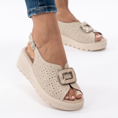 Pantofi Tip Sandale Piele Naturala Talpa Comoda T-8021-2 Bej