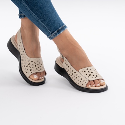 Pantofi Tip Sandale Piele Naturala Talpa Comoda T-8027 Bej