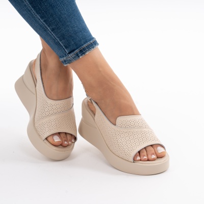 Pantofi Tip Sandale Piele Naturala Talpa Comoda T-8055-2 Bej