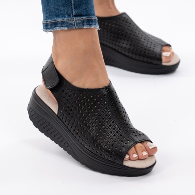 Pantofi Tip Sandale Talpa Ortopedica Piele Naturala Negru A523