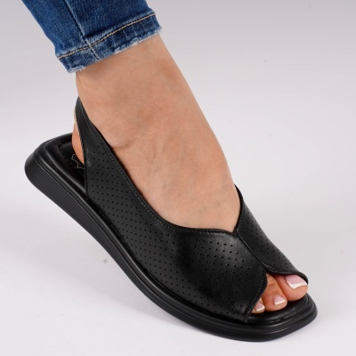Sandale Piele Naturala Talpa Joasa Negre T6028