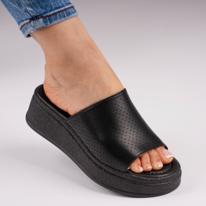 Sandale Tip Papuci Piele Naturala Talpa Groasa Negru F001-861