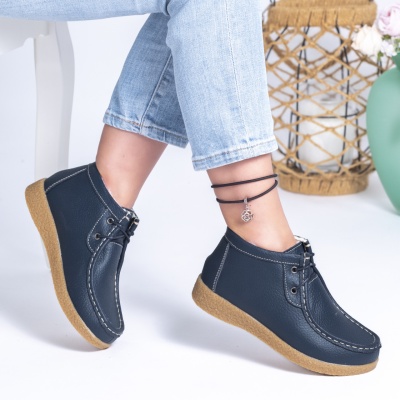 Ghete Imblanite Piele Naturala Albastre 212B