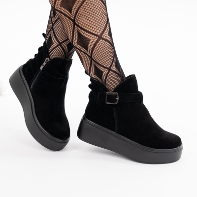 Ghete Imblanite Piele Naturala Talpa Comoda Negru Sued T7000