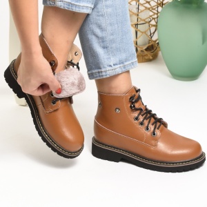 Ghete Piele Naturala Imblanite Talpa Bocanci Camel 1952
