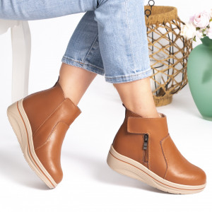 Ghete Piele Naturala Imblanite Talpa Casual Camel 2068-2