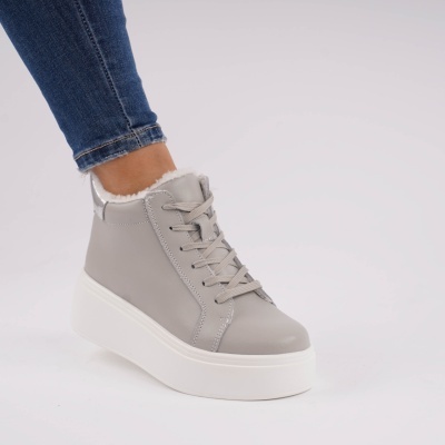 Ghete Piele Naturala Imblanite Talpa Casual Gri T7020