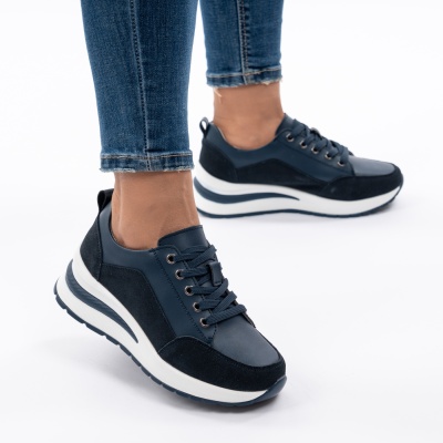 Pantofi Casual Din Piele Naturala Albastri A568