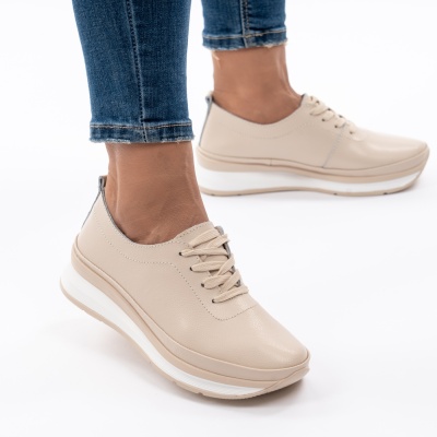 Pantofi Casual Din Piele Naturala Bej T-9001
