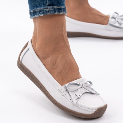 Pantofi Casual Piele Naturala Alb 581
