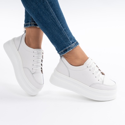 Pantofi Casual Piele Naturala Alb 9881