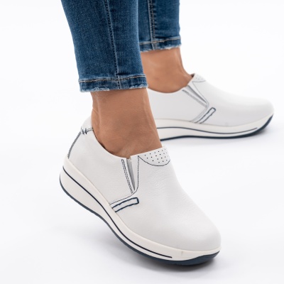 Pantofi Casual Piele Naturala Alb F001-420