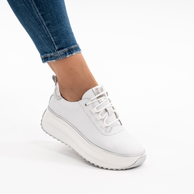 Pantofi Casual Piele Naturala Alb F002-290
