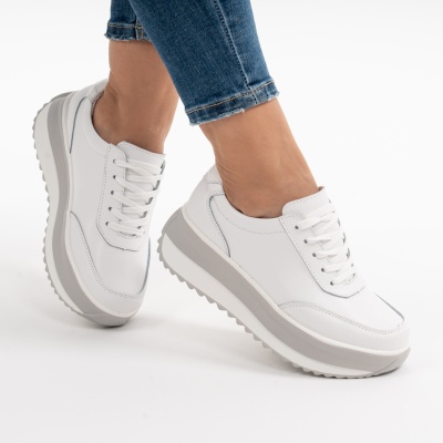 Pantofi Casual Piele Naturala Alb T6052