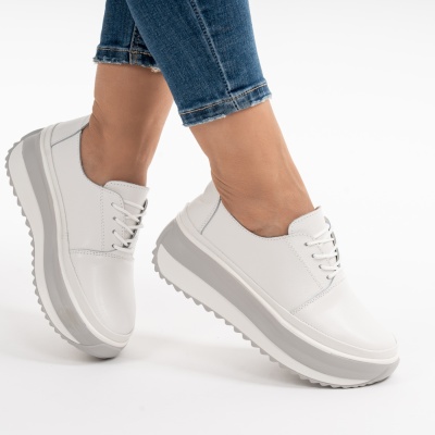 Pantofi Casual Piele Naturala Alb T6055