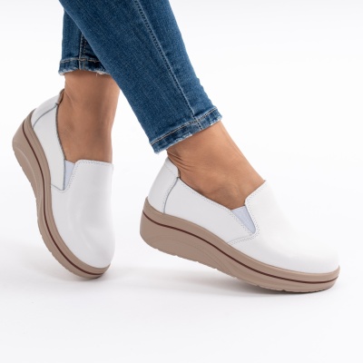 Pantofi Casual Piele Naturala Albi 1160