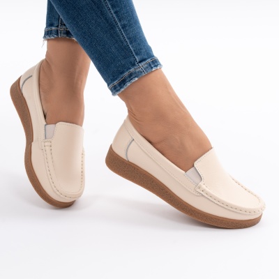 Pantofi Casual Piele Naturala Bej 1121-2