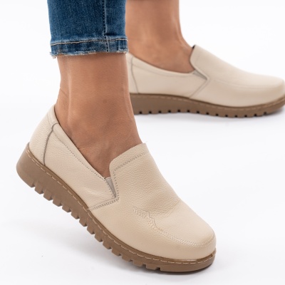 Pantofi Casual Piele Naturala Bej AN559