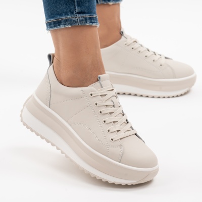 Pantofi Casual Piele Naturala Bej F001-750