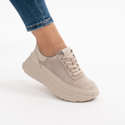 Pantofi Casual Piele Naturala Bej F001-975