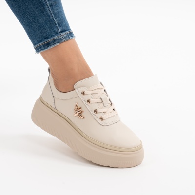 Pantofi Casual Piele Naturala Bej F002-353