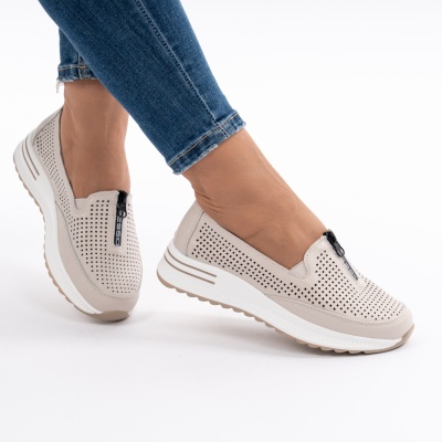 Pantofi Casual Piele Naturala Bej Q892