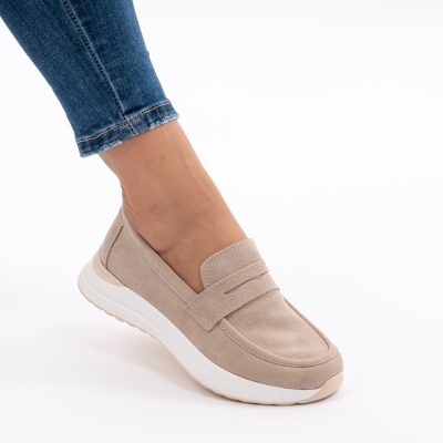 Pantofi Casual Piele Naturala Bej T-2810