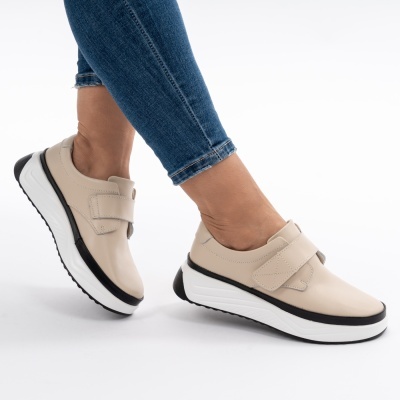 Pantofi Casual Piele Naturala Bej T6086