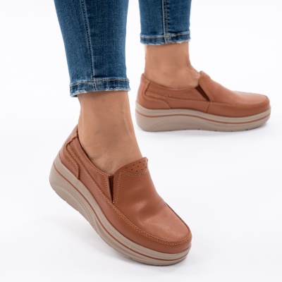 Pantofi Casual Piele Naturala Camel 1152