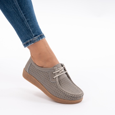 Pantofi Casual Piele Naturala Gri 55-255