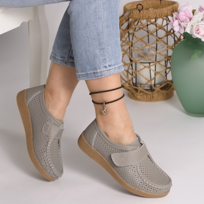 Pantofi Casual Piele Naturala Gri 55-266