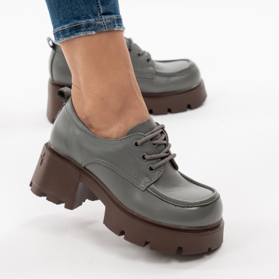 Pantofi Casual Piele Naturala Gri AN50318